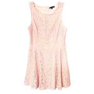 CITY STUDIO SLEEVELESS ROUND NECK MIDI LACE SKATER DRESS, JUNIOR, 15, PINK-LINED